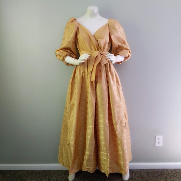 Vintage 1980s Diane Dickinson Golden Silk Sari Voluminous Full Skirt Ball Gown S - Picture 3 of 9